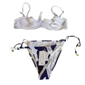 Milly Cabana White Grand Foliage String Bikini bottom Size P with white top M